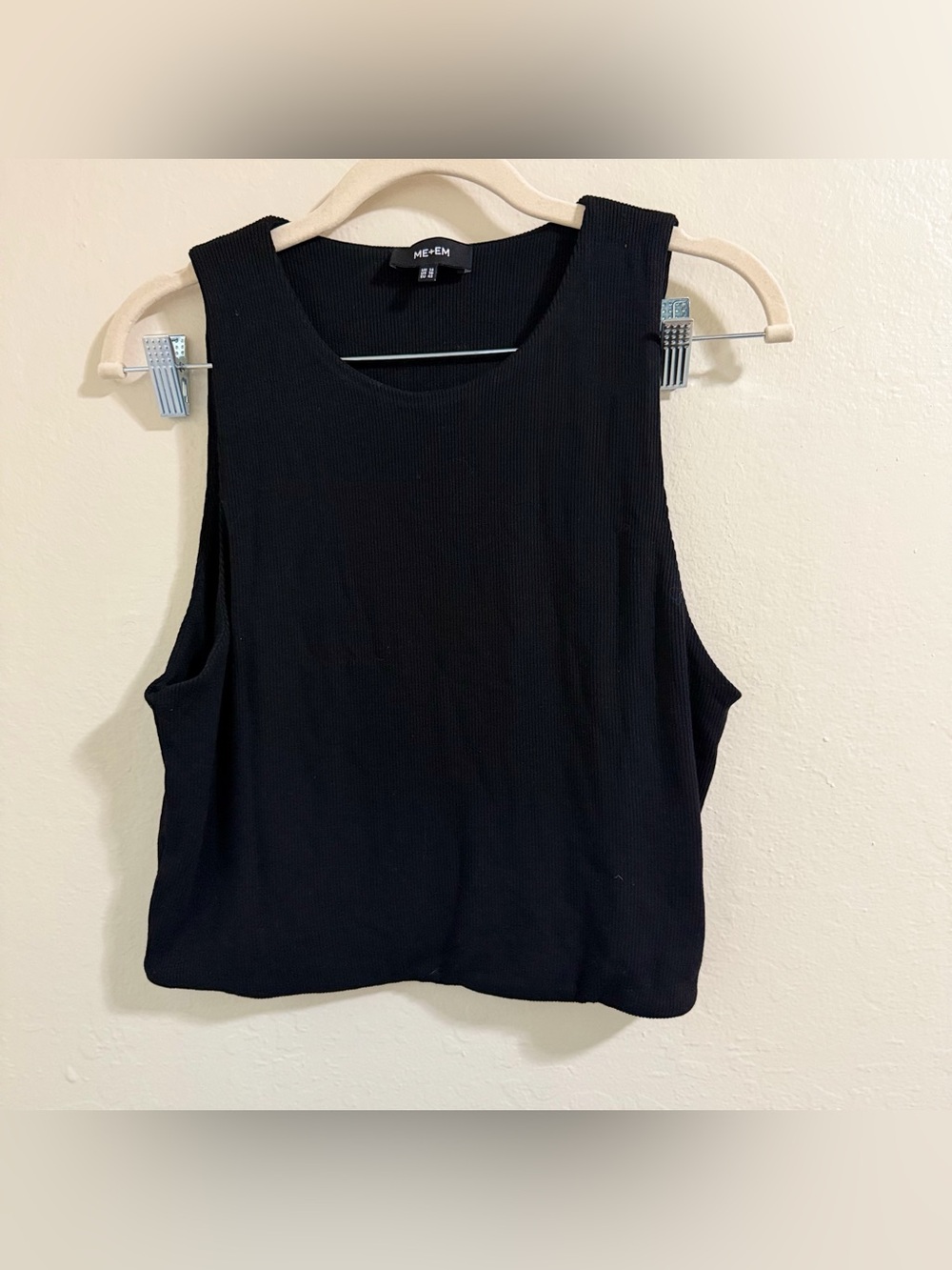 ME+EM Black Ribbed Ultimate Crew Neck Tank Top - Size 10